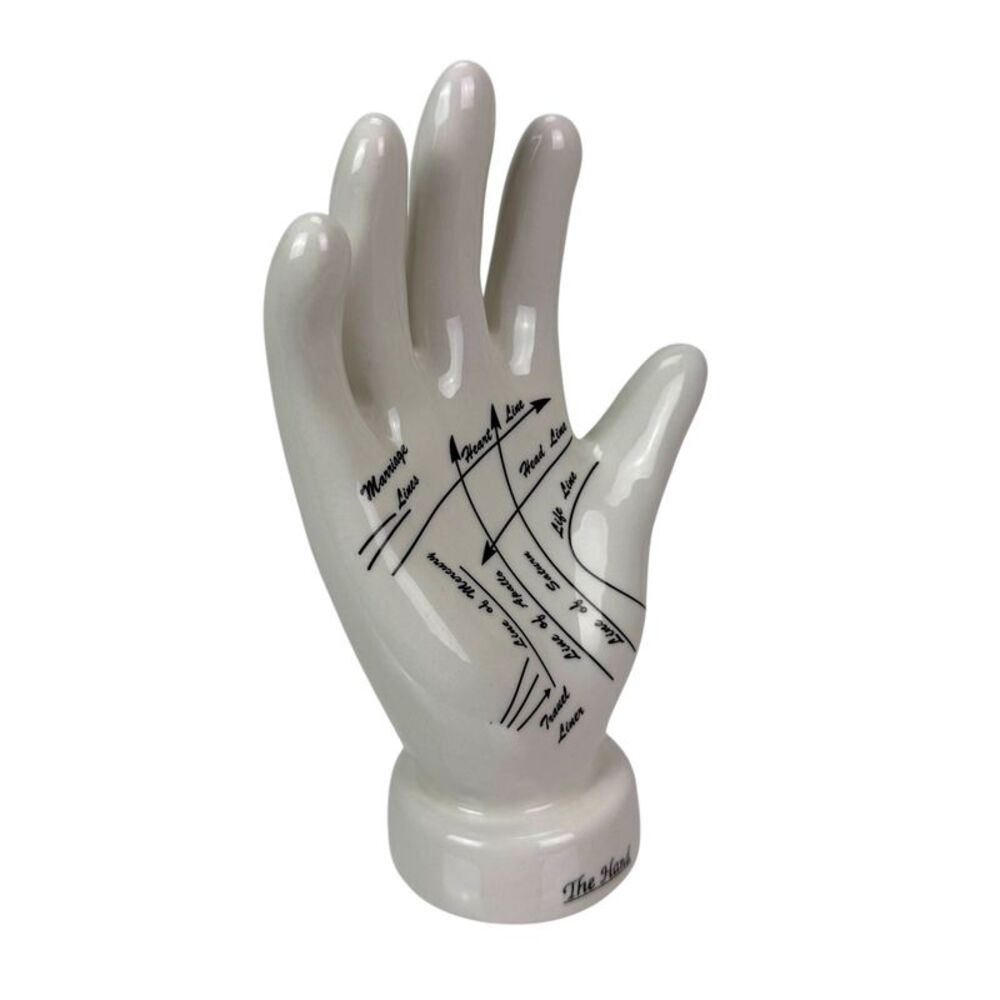 Zeckos White Ceramic Palmistry Hand Statue Glossy Figurine Shelf Decor 8 In